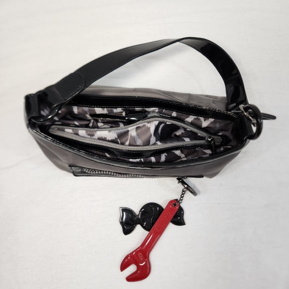 LeSportsac Gray/Black Y2K Leather Trim Shoulder Strap Charms Mini Bag LIKE NEW! - Picture 6 of 14